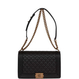 Chanel Medium Boy Bag Black Caviar Antique Gold Hardware