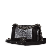 Chanel Small Boy Bag Black Suede and Silver Python Silver Hardware