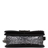 Chanel Small Boy Bag Black Suede and Silver Python Silver Hardware