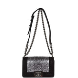 Chanel Small Boy Bag Black Suede and Silver Python Silver Hardware