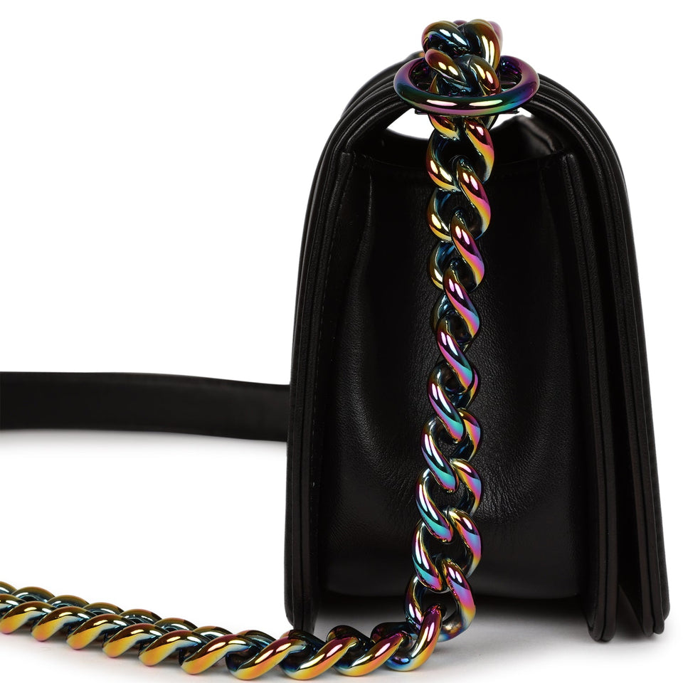 Chanel LED Small Boy Bag Black Lambskin Rainbow Hardware