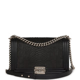 Chanel Medium Boy Bag Black Python and Lambskin Brushed Silver Hardware