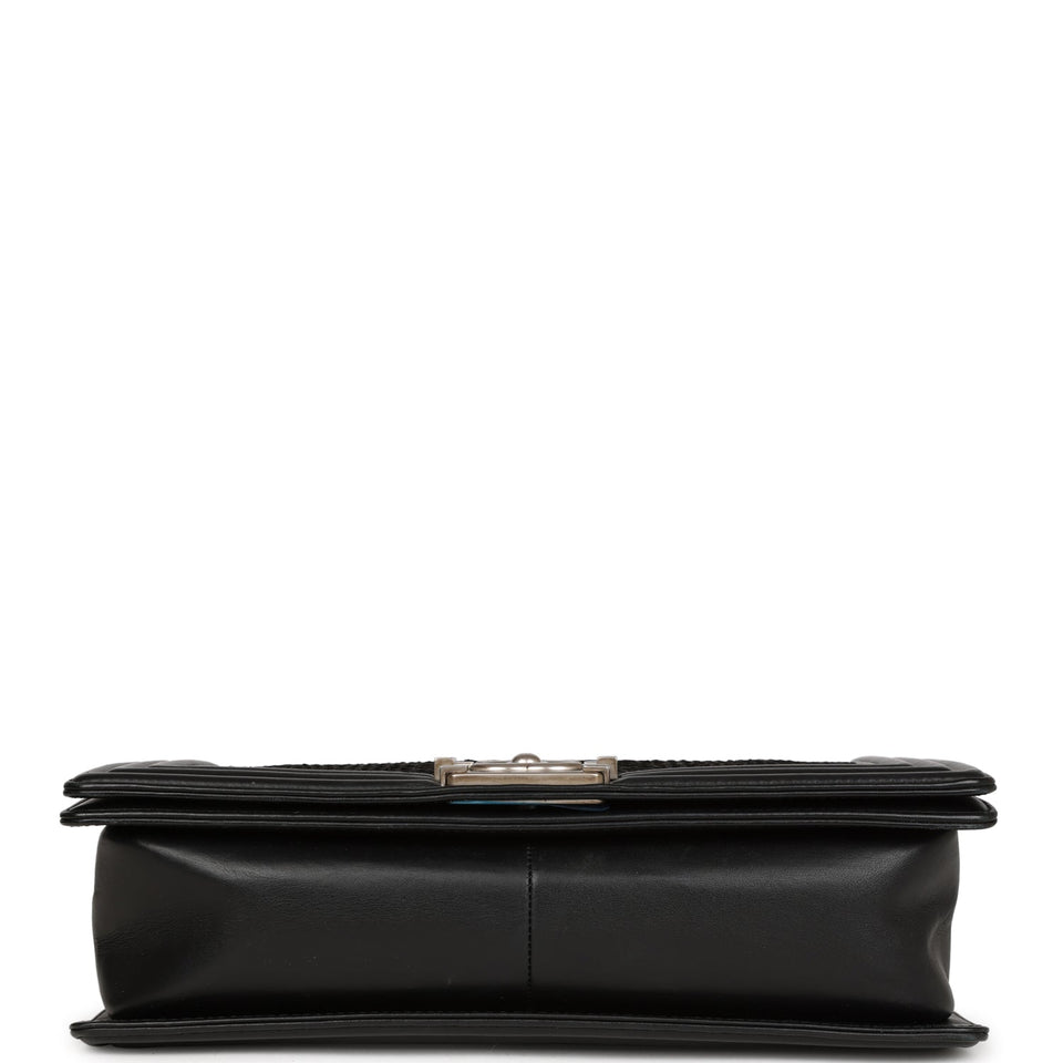 Chanel Medium Boy Bag Black Python and Lambskin Brushed Silver Hardware