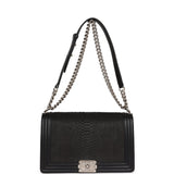 Chanel Medium Boy Bag Black Python and Lambskin Brushed Silver Hardware