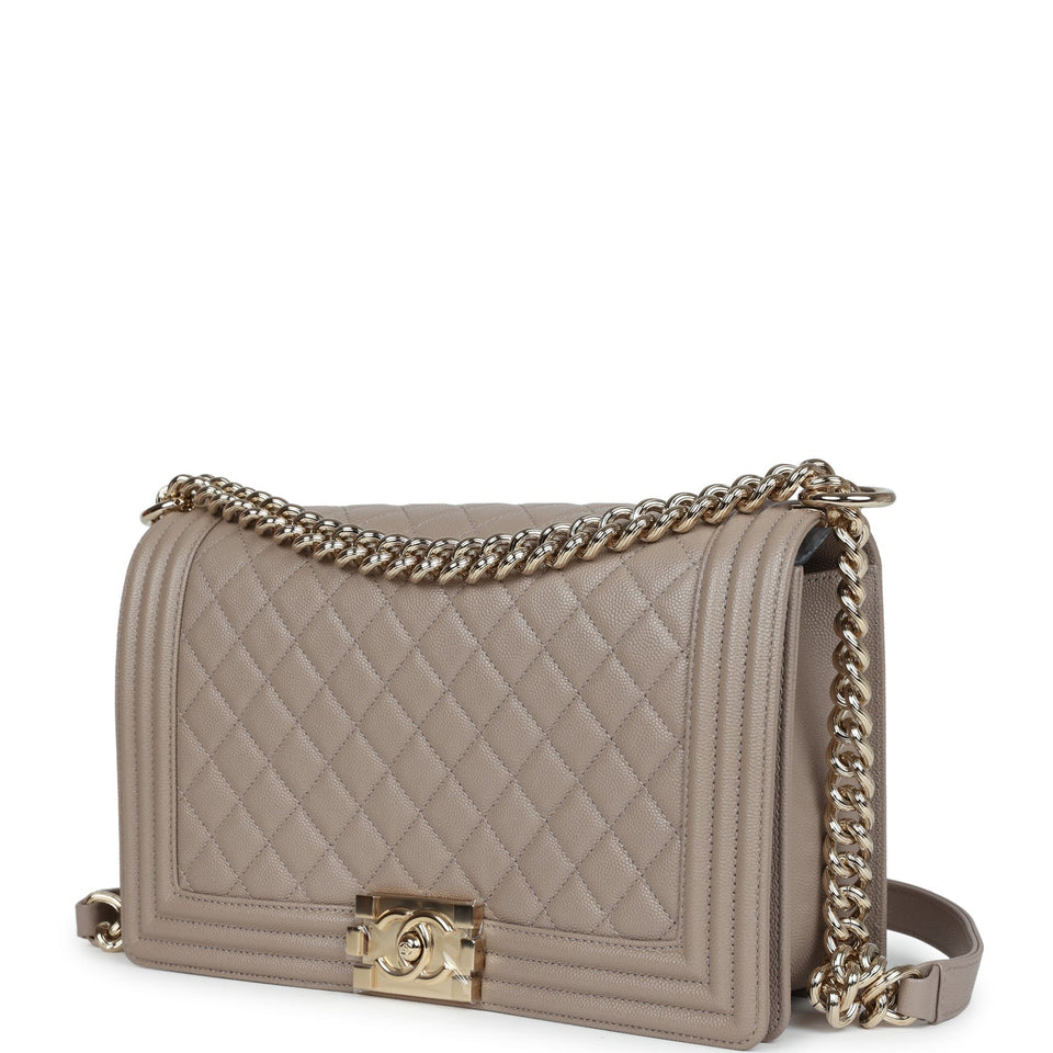 Chanel Medium Boy Bag Grey Quilted Caviar Light Gold Hardware