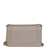 Chanel Medium Boy Bag Grey Quilted Caviar Light Gold Hardware