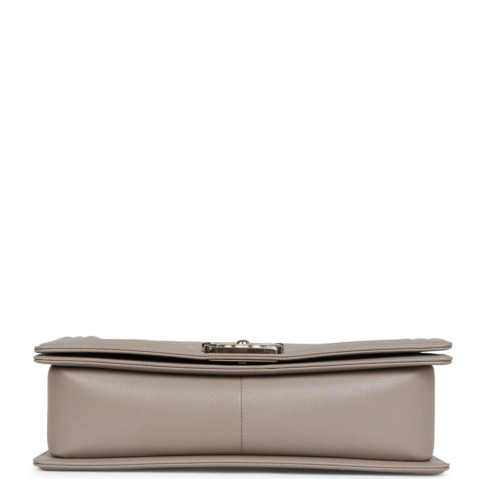 Chanel Medium Boy Bag Grey Quilted Caviar Light Gold Hardware