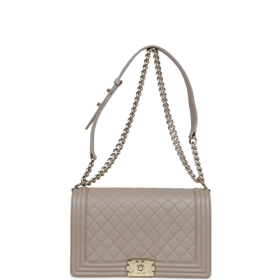 Chanel Medium Boy Bag Grey Quilted Caviar Light Gold Hardware