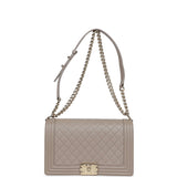 Chanel Medium Boy Bag Grey Quilted Caviar Light Gold Hardware