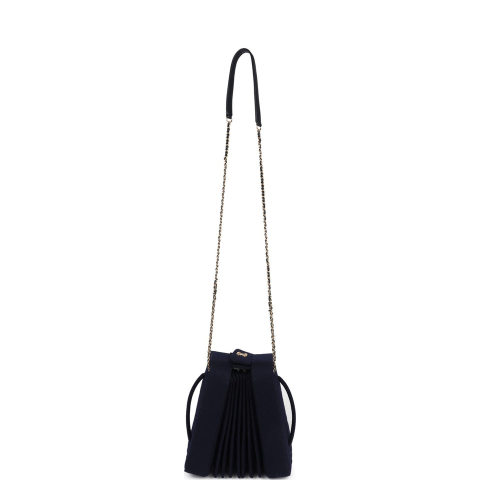 Chanel Paris-Hamburg Accordion Bag Quilted Navy Blue Wool Aged Gold Hardware