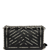 Chanel Medium Boy Bag Black Pearl Chevron Calfskin Silver Hardware