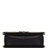 Chanel Medium Boy Bag Black Pearl Chevron Calfskin Silver Hardware