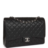 Chanel Maxi Classic Double Flap Bag Black Quilted Caviar Silver Hardware
