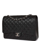 Chanel Maxi Classic Double Flap Bag Black Quilted Caviar Silver Hardware