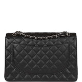 Chanel Maxi Classic Double Flap Bag Black Quilted Caviar Silver Hardware