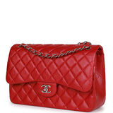Chanel Jumbo Classic Double Flap Bag Metallic Red Caviar Silver Hardware