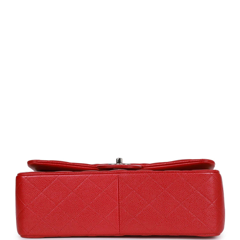 Chanel Jumbo Classic Double Flap Bag Metallic Red Caviar Silver Hardware