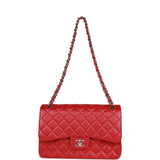 Chanel Jumbo Classic Double Flap Bag Metallic Red Caviar Silver Hardware