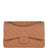 Chanel Jumbo Classic Double Flap Bag Dark Beige Caviar Gold Hardware