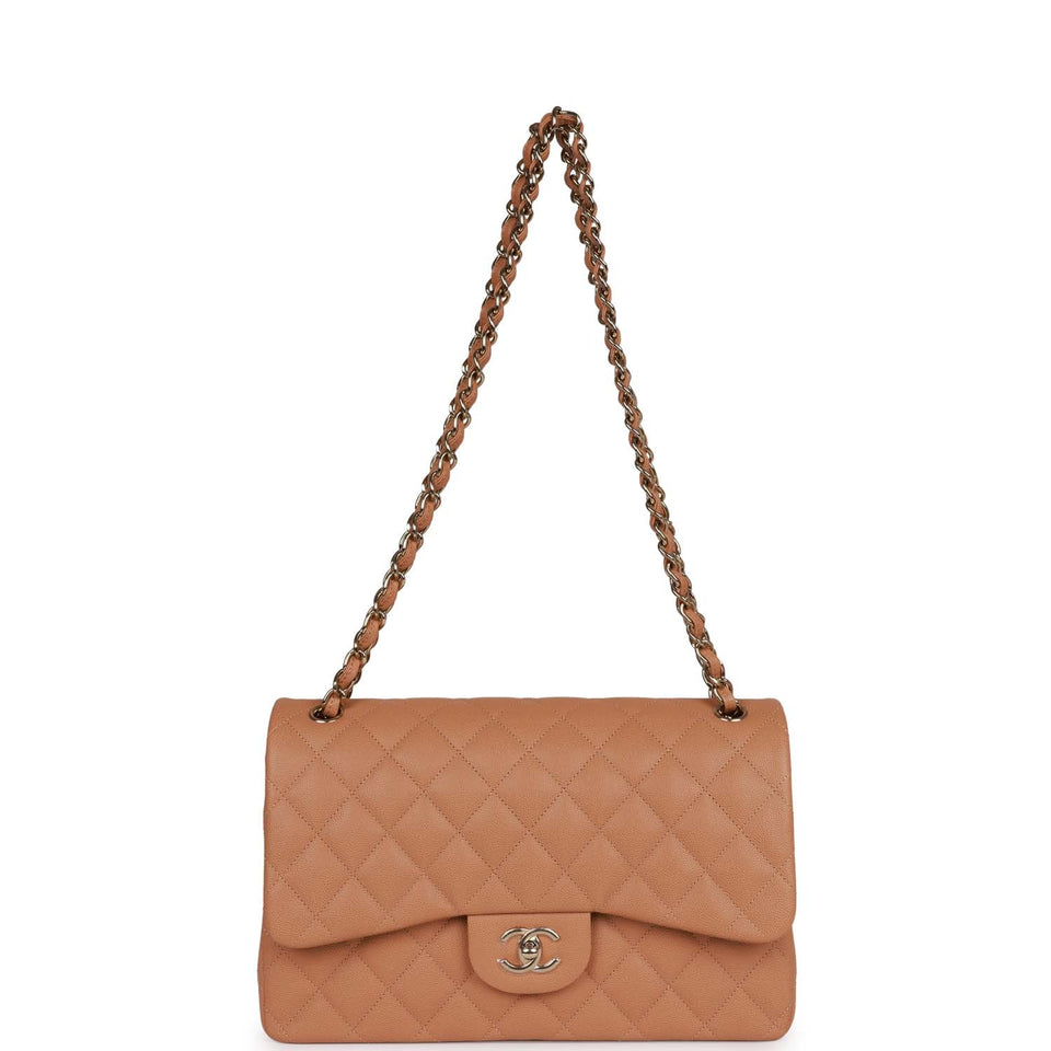 Chanel Jumbo Classic Double Flap Bag Dark Beige Caviar Gold Hardware