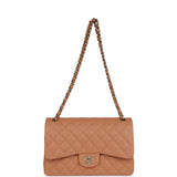 Chanel Jumbo Classic Double Flap Bag Dark Beige Caviar Gold Hardware