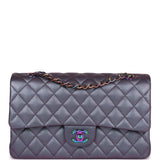 Chanel Medium Classic Double Flap Bag Iridescent Purple Mermaid Goatskin Rainbow Hardware
