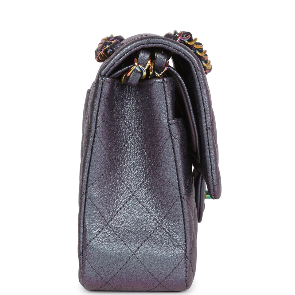 Chanel Medium Classic Double Flap Bag Iridescent Purple Mermaid Goatskin Rainbow Hardware