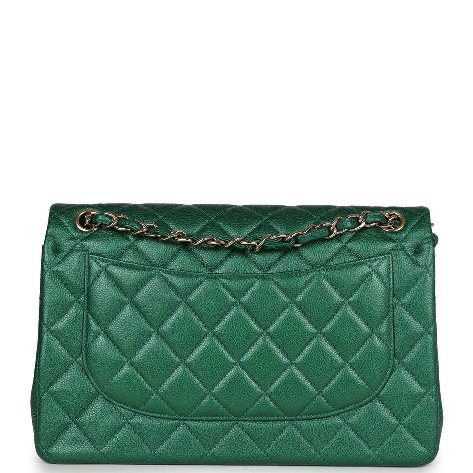 Chanel Jumbo Classic Double Flap Bag Emerald Green Caviar Light Gold Hardware