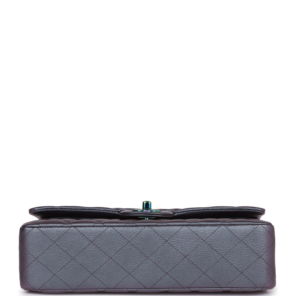 Chanel Medium Classic Double Flap Bag Iridescent Purple Mermaid Goatskin Rainbow Hardware