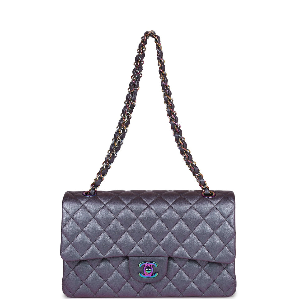 Chanel Medium Classic Double Flap Bag Iridescent Purple Mermaid Goatskin Rainbow Hardware