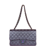 Chanel Medium Classic Double Flap Bag Iridescent Purple Mermaid Goatskin Rainbow Hardware