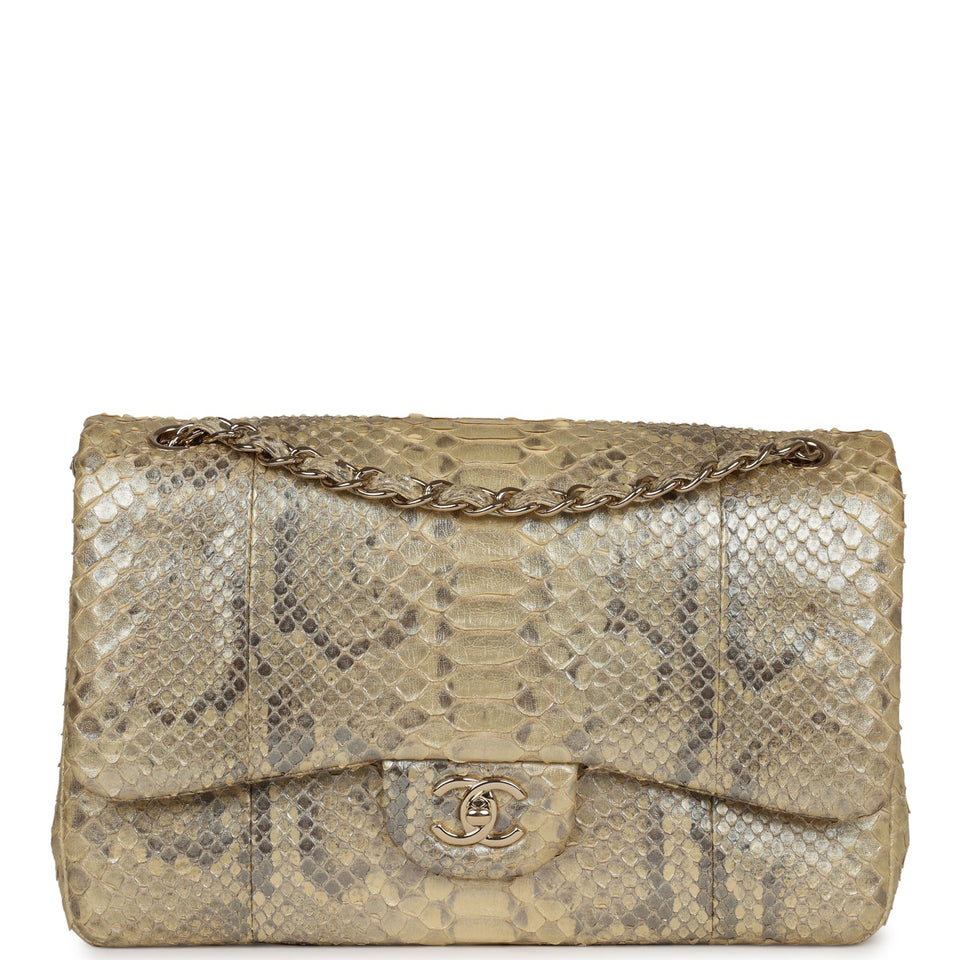 Chanel Jumbo Classic Double Flap Gold Metallic Python Gold Hardware