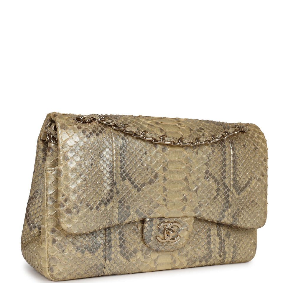 Chanel Jumbo Classic Double Flap Gold Metallic Python Gold Hardware