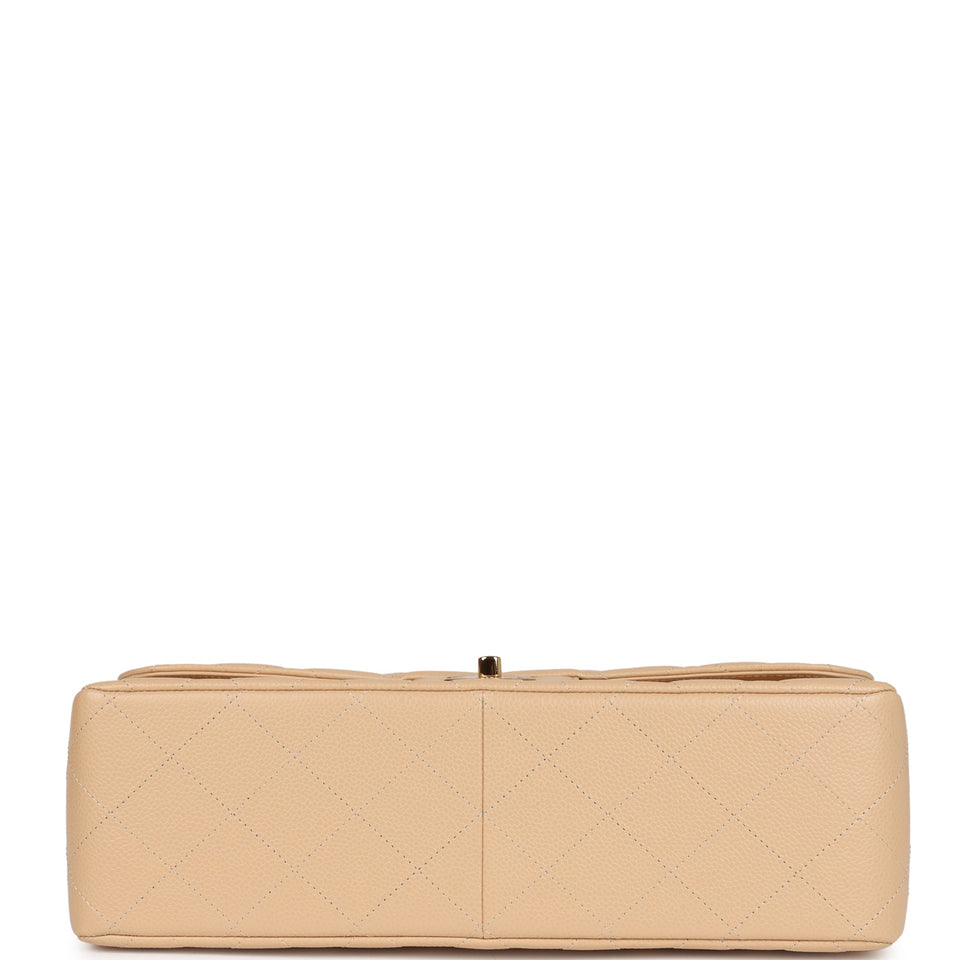 Chanel Jumbo Classic Double Flap Bag Beige Caviar Gold Hardware