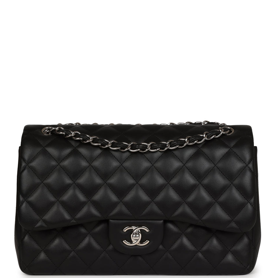 Chanel Jumbo Classic Double Flap Black Lambskin Silver Hardware
