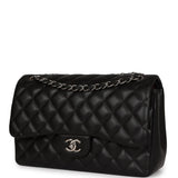 Chanel Jumbo Classic Double Flap Black Lambskin Silver Hardware