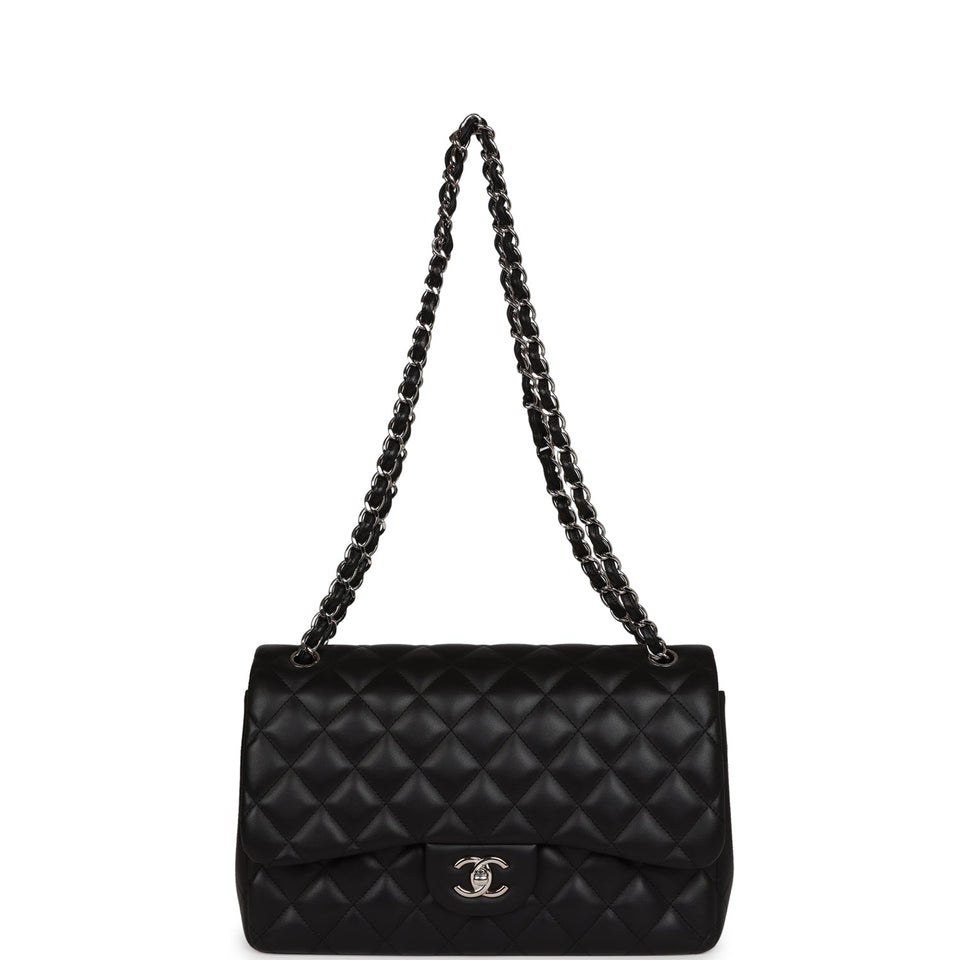 Chanel Jumbo Classic Double Flap Black Lambskin Silver Hardware