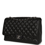 Chanel Maxi Classic Single Flap Bag Black Caviar Silver Hardware