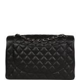 Chanel Maxi Classic Single Flap Bag Black Caviar Silver Hardware