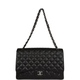 Chanel Maxi Classic Single Flap Bag Black Caviar Silver Hardware