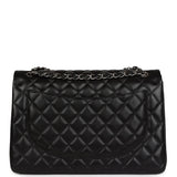 Chanel Maxi Classic Double Flap Bag Black Lambskin Silver Hardware