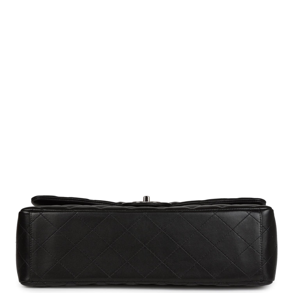 Chanel Maxi Classic Double Flap Bag Black Lambskin Silver Hardware