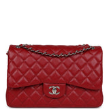 Chanel Jumbo Classic Double Flap Bag Red Caviar Silver Hardware