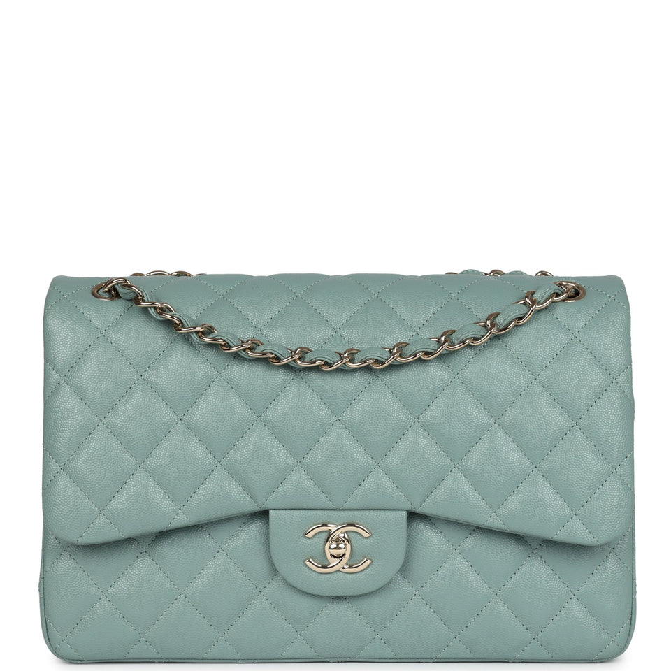 Chanel Jumbo Classic Double Flap Bag Light Green Caviar Light Gold Hardware