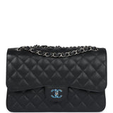 Chanel Jumbo Classic Double Flap Bag Black Caviar Silver Hardware