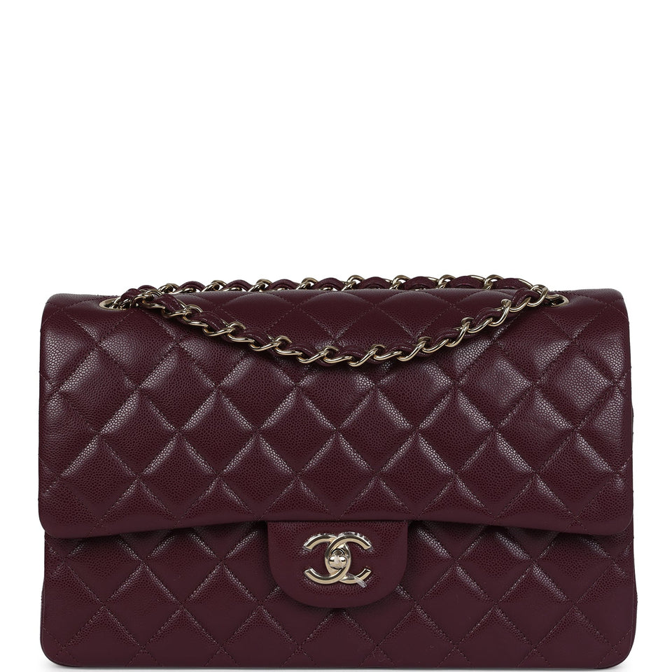 Chanel Jumbo Classic Double Flap Bag Dark Burgundy Shiny Caviar Gold Hardware