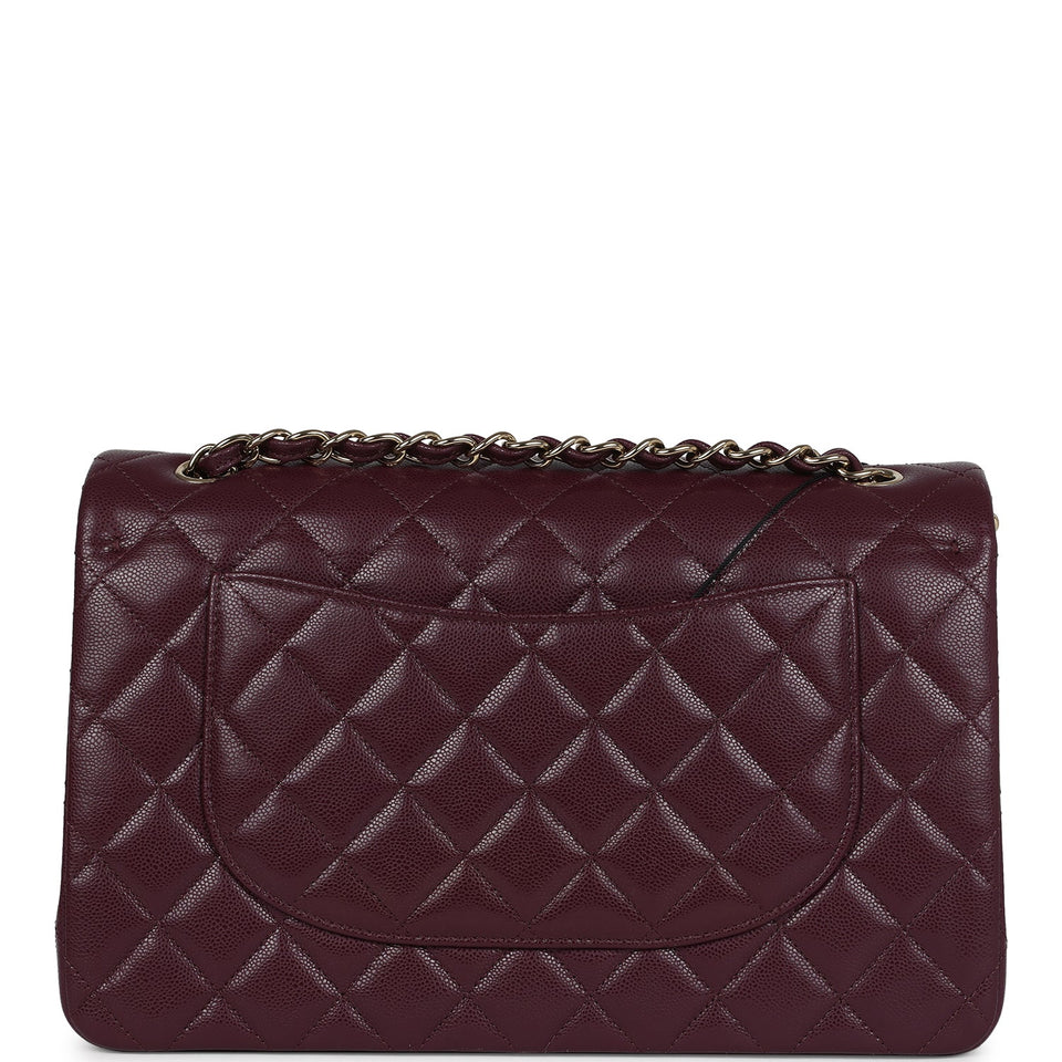 Chanel Jumbo Classic Double Flap Bag Dark Burgundy Shiny Caviar Gold Hardware