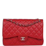 Chanel Jumbo Classic Double Flap Red Caviar Silver Hardware