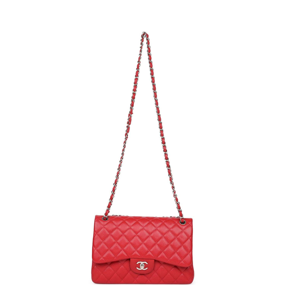 Chanel Jumbo Classic Double Flap Red Caviar Silver Hardware