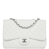 Chanel Jumbo Classic Single Flap Bag White Caviar Silver Hardware
